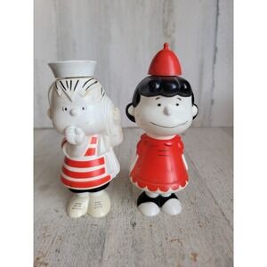 Avon Lucy Linus empty vintage bubble bath shampoo bottle figure set collectible